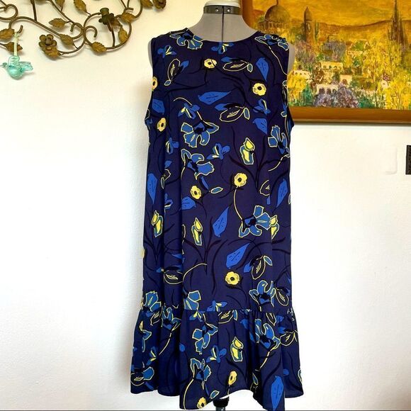 Nordstrom Halogen navy abstract floral dress large - Picture 1 of 8